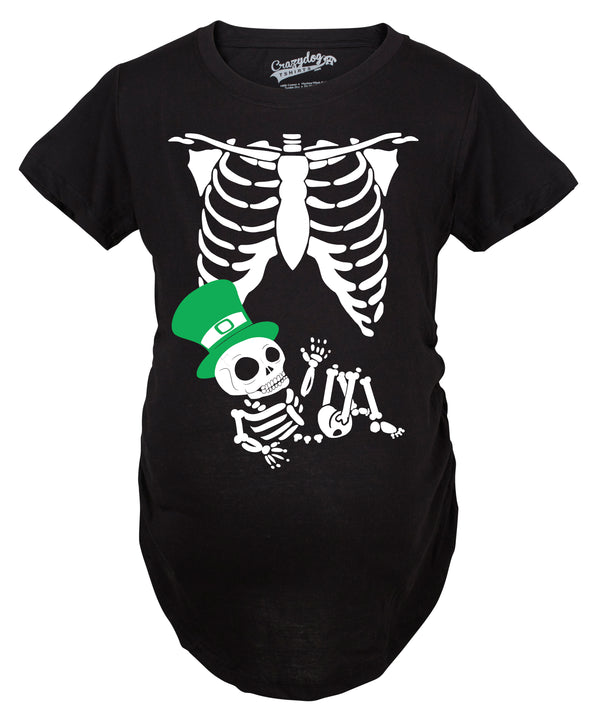 St. Patrick's Day Baby Skeleton Maternity Tshirt